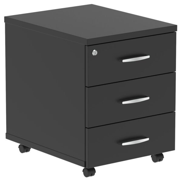 Obsidian Black Low Under Desk Mobile Wooden Office Drawer Pedestals